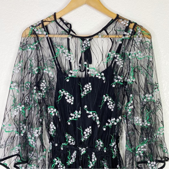 Urban Outfitters Black White Green Embroidered Floral Sheer Romper - Picture 4 of 8